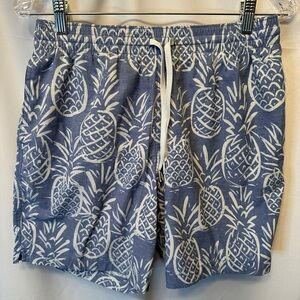 Chubbies Size Medium Thigh Napples Swim Trunks 7" Mesh Lined Pineapple Lt Blue